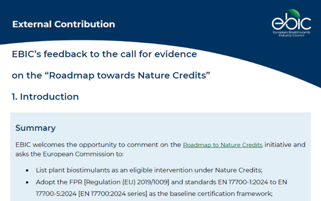 EBIC's response to EU Roadmap toward Nature Credits